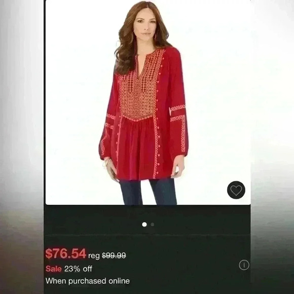 Roman’s Embroidered Boho Tunic Classic Red Sz 2X - Picture 5 of 6